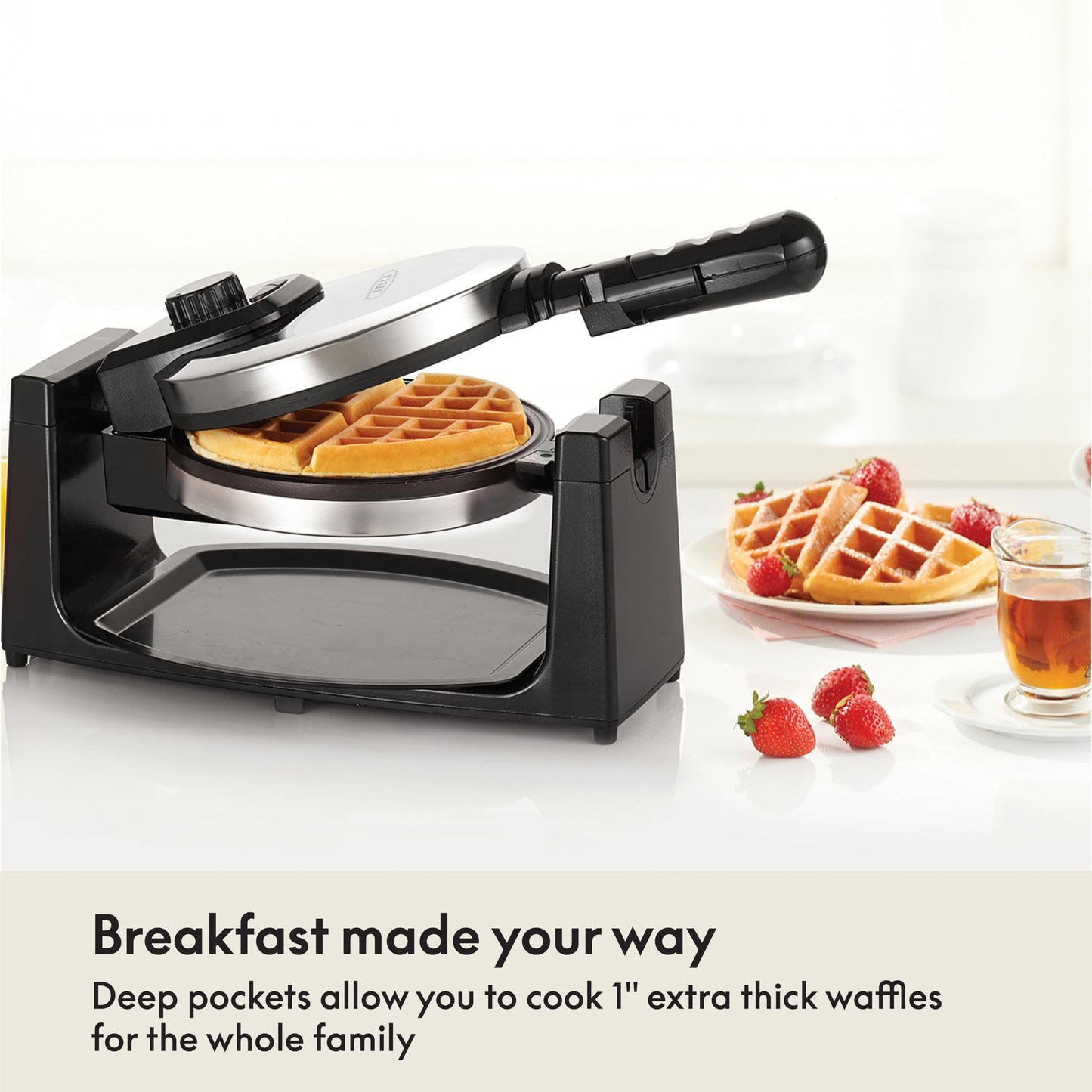 Classic Rotating Belgian Waffle Maker with Nonstick Plates, Removable Drip Tray, Adjustable Browning Control and Cool Touch Handles, Stainless Steel