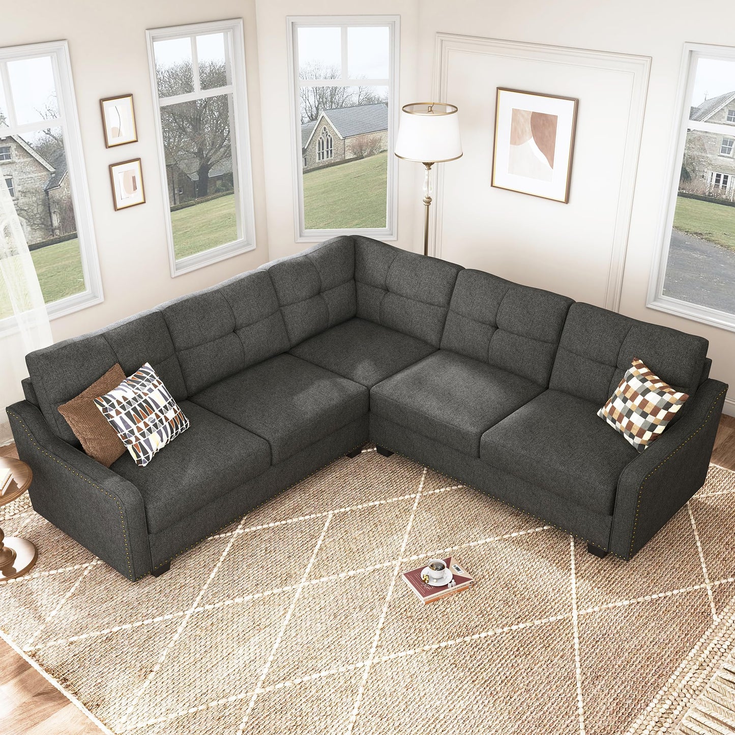 Convertible Sectional Sofa L Shaped Couch for Small Apartment Reversible Sectional Couches for Living Room,Dark Grey