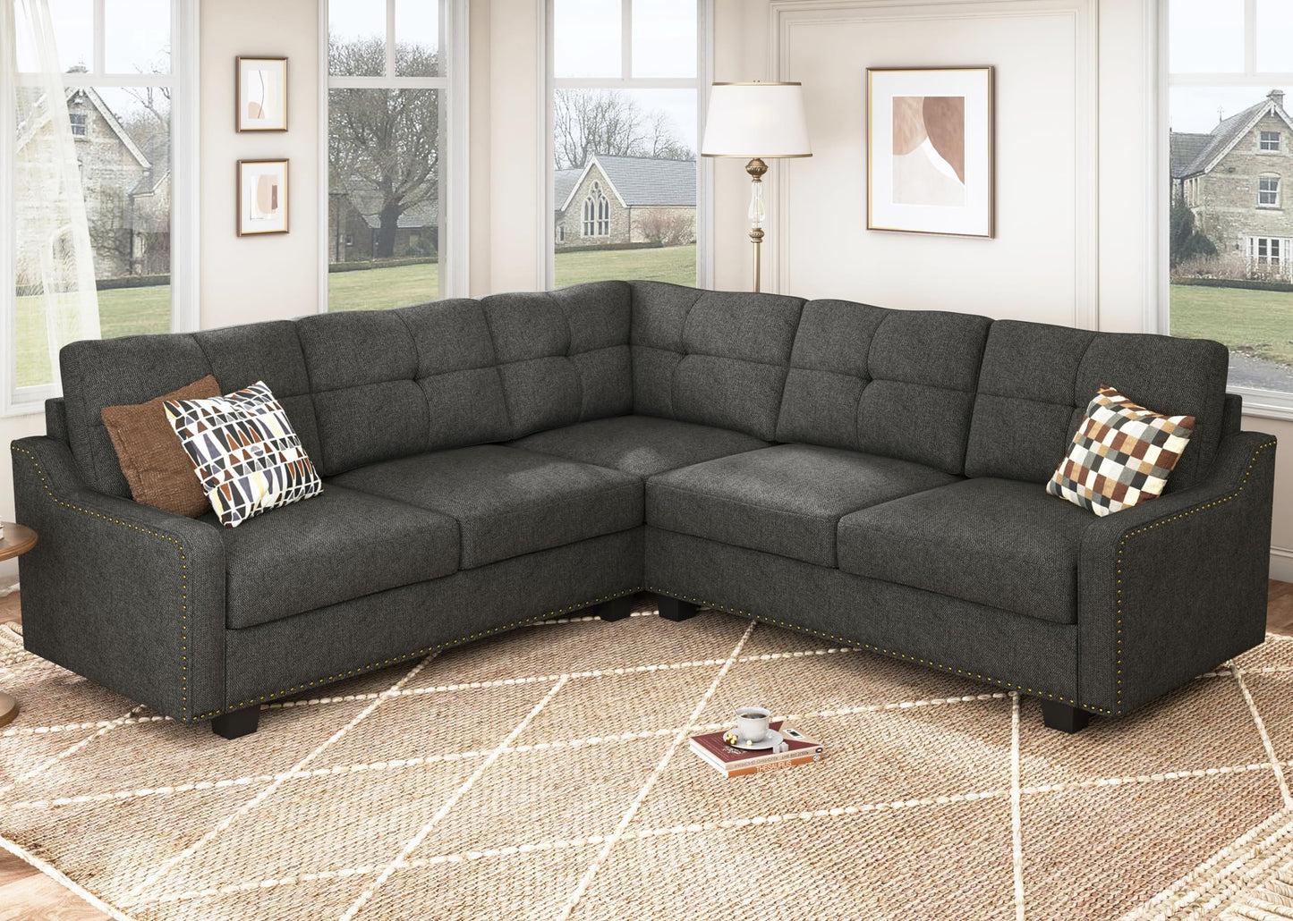 Convertible Sectional Sofa L Shaped Couch for Small Apartment Reversible Sectional Couches for Living Room,Dark Grey