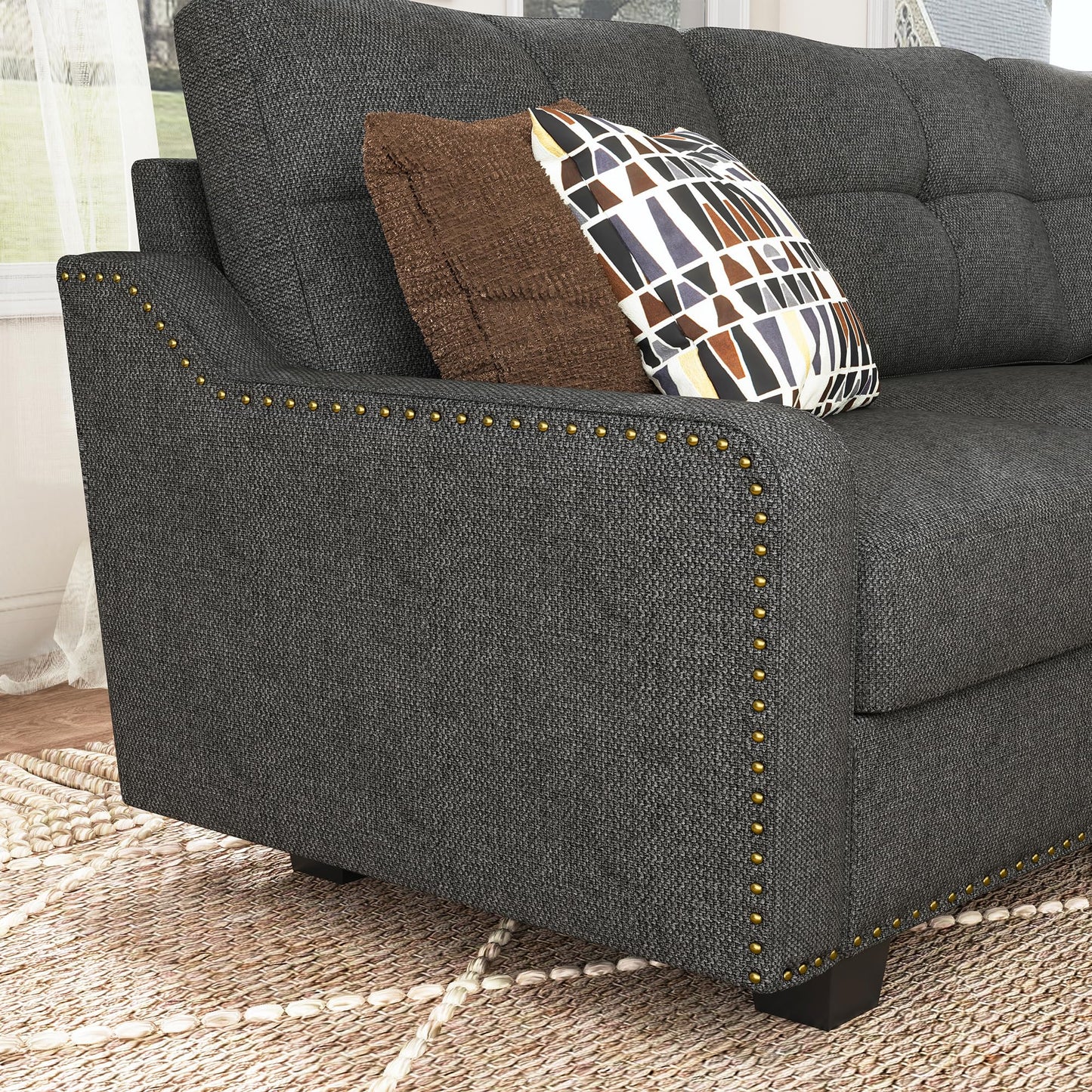 Convertible Sectional Sofa L Shaped Couch for Small Apartment Reversible Sectional Couches for Living Room,Dark Grey