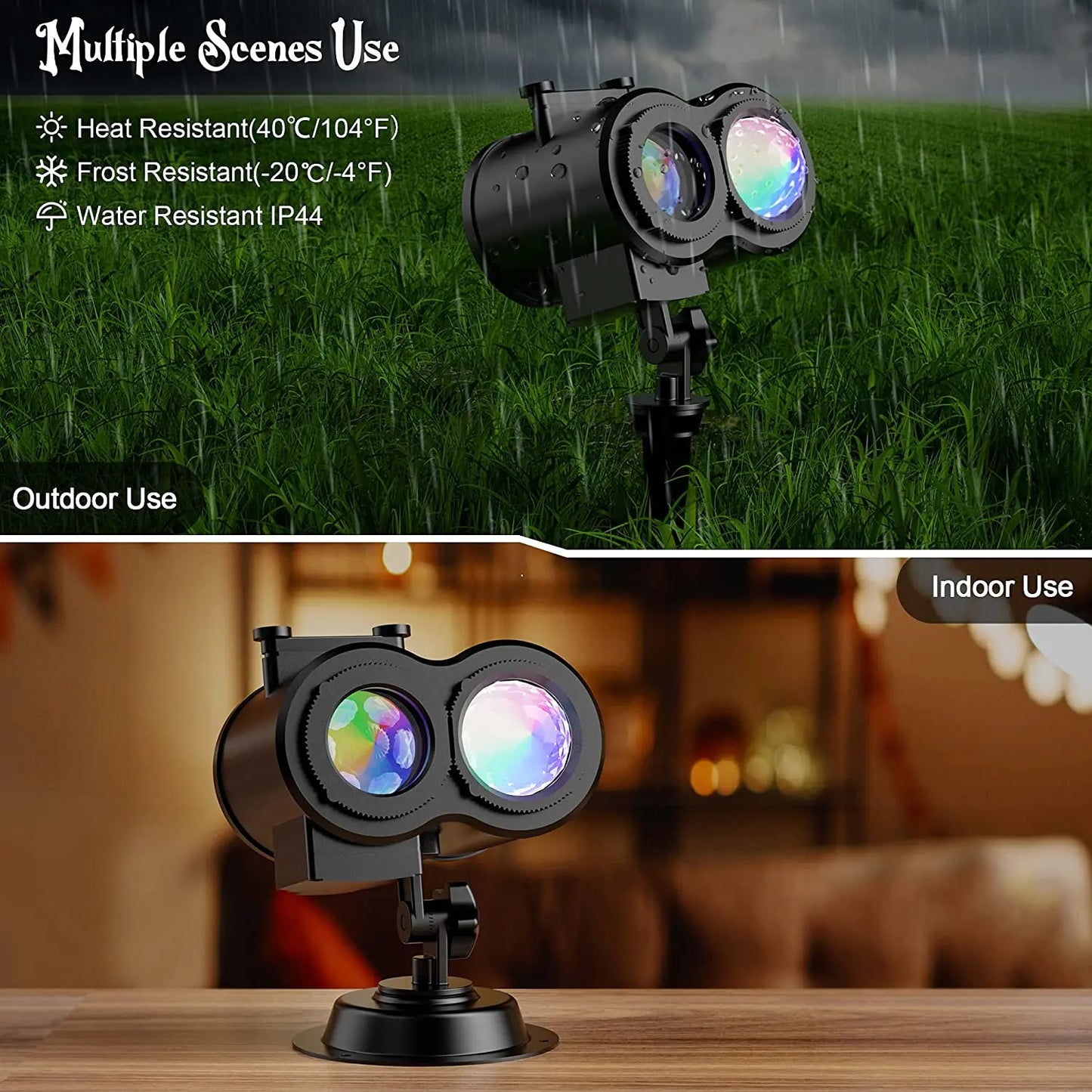 Christmas Outdoor Projector Lights, Waterproof Double Tubes 12 Slides with Remote, 3D Ocean Wave Lamp for Home Holiday