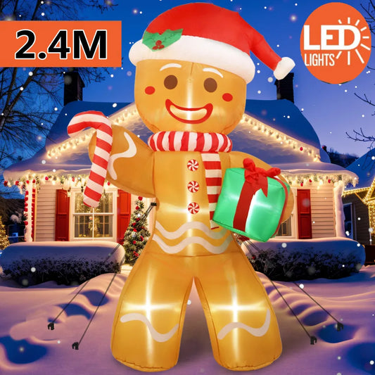 Christmas Inflatables Gingerbread Man 8FT/2.4M  . With Gift Pack Outdoor Decorations Xmas Yard Decorations with LED Lights