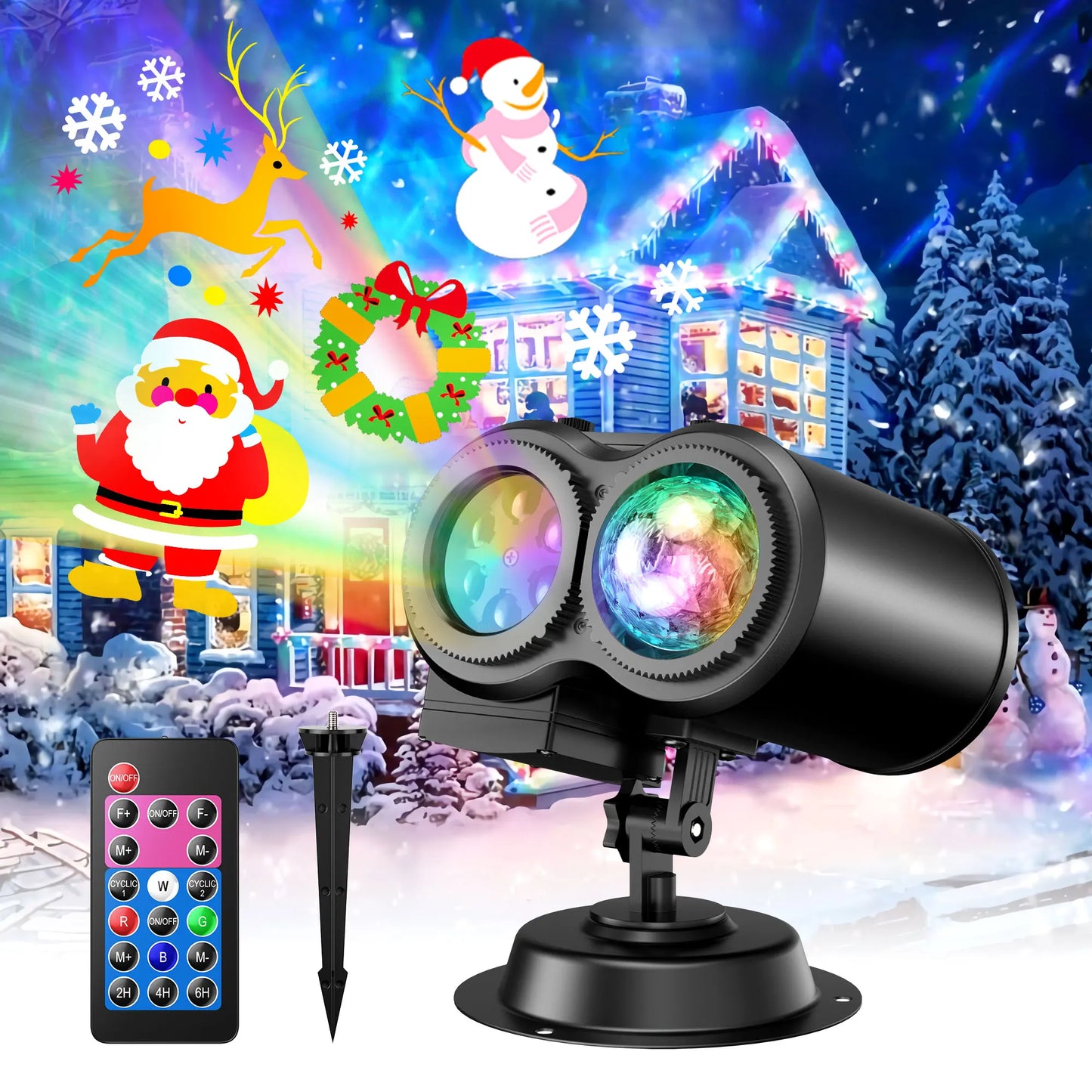 Christmas Outdoor Projector Lights, Waterproof Double Tubes 12 Slides with Remote, 3D Ocean Wave Lamp for Home Holiday