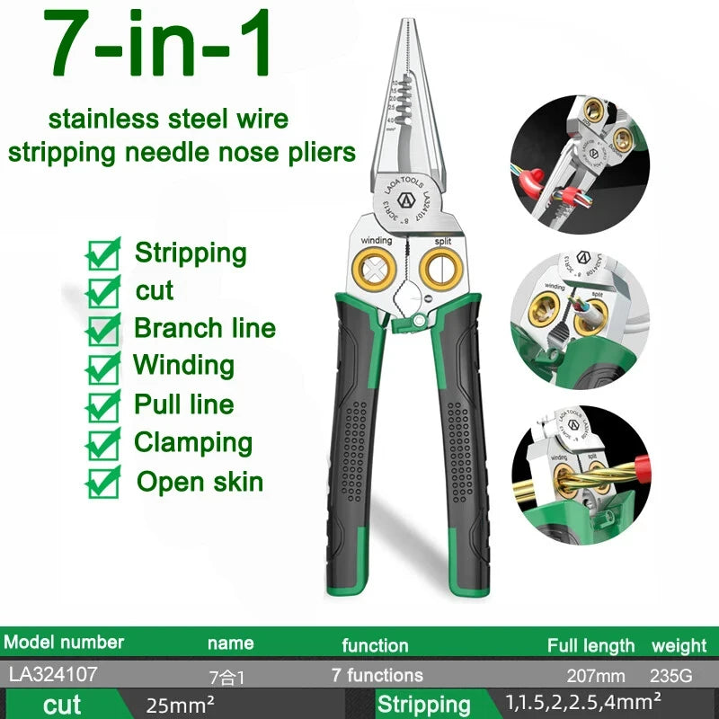 Electrician's pliers, multi-function wire stripper, 8-in-1 stainless steel