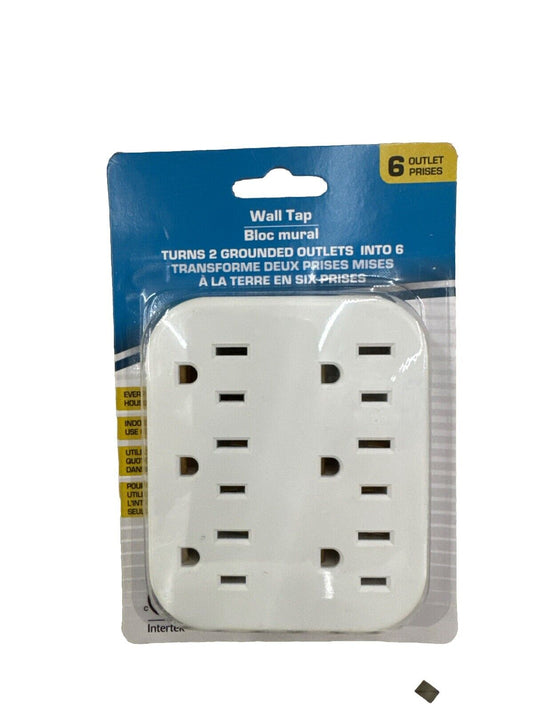 Electrical Extension Grounded 6 Outlet Plug Wall Taps Indoor White Round